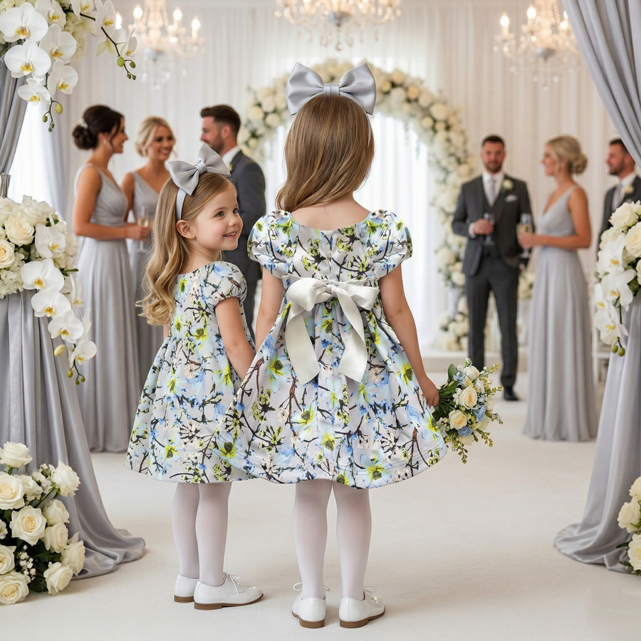 Girls Puff Sleeve Floral A-Line Dress (1–9 Years) | Vintage Princess Party & Occasion Dress