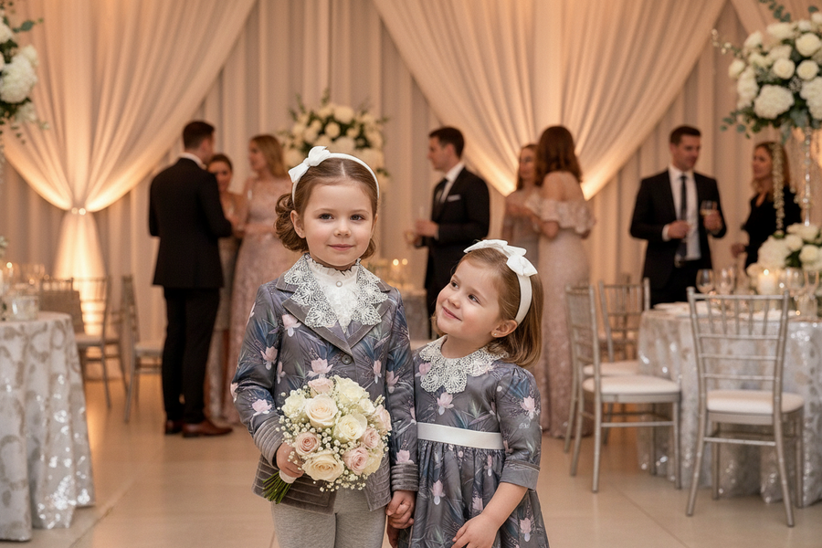 Girls Silver Grey Velvet Blazer with Lace Collar – Vintage Princess Jacket for Weddings, Parties & Formal Wear (Ages 3–10)