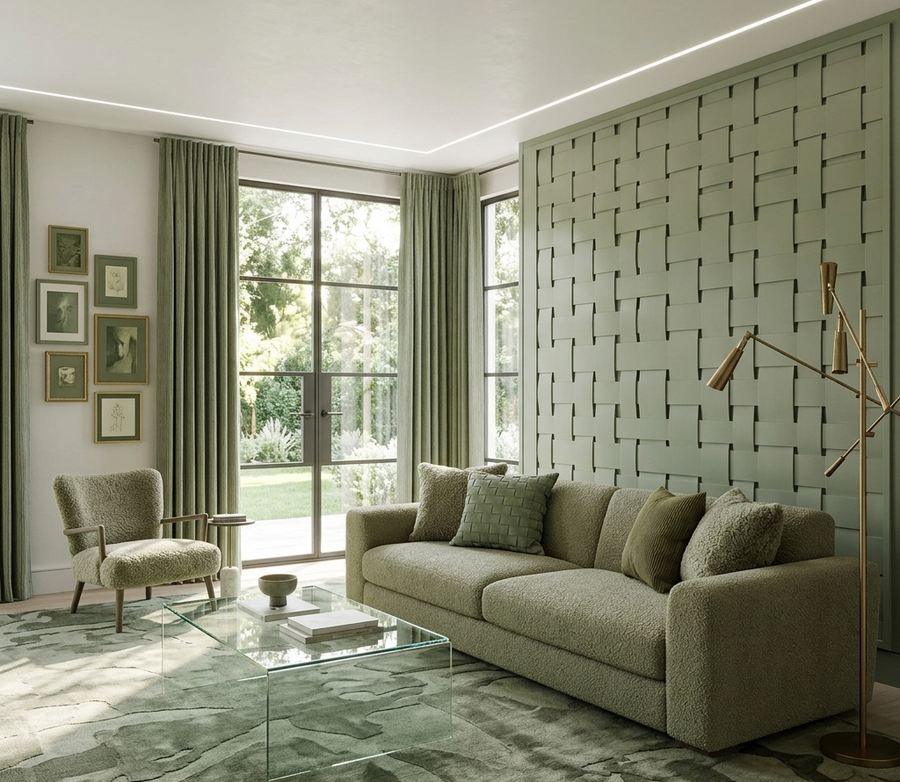 Panelled Green Cushion Cover - Modern Texture with Crafted Detail