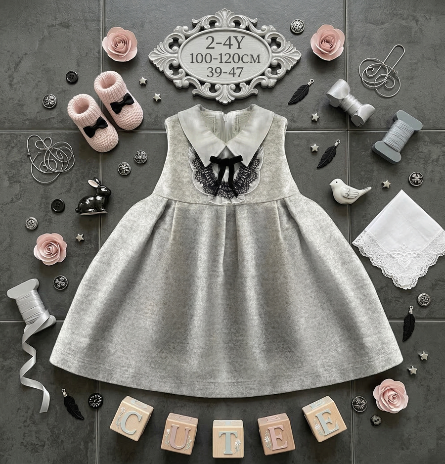 Vintage Flower Girl Dress for Baby Girl – Wool Blend A-Line Sleeveless Dress for Wedding, Autumn & Winter (Ages 2–4)