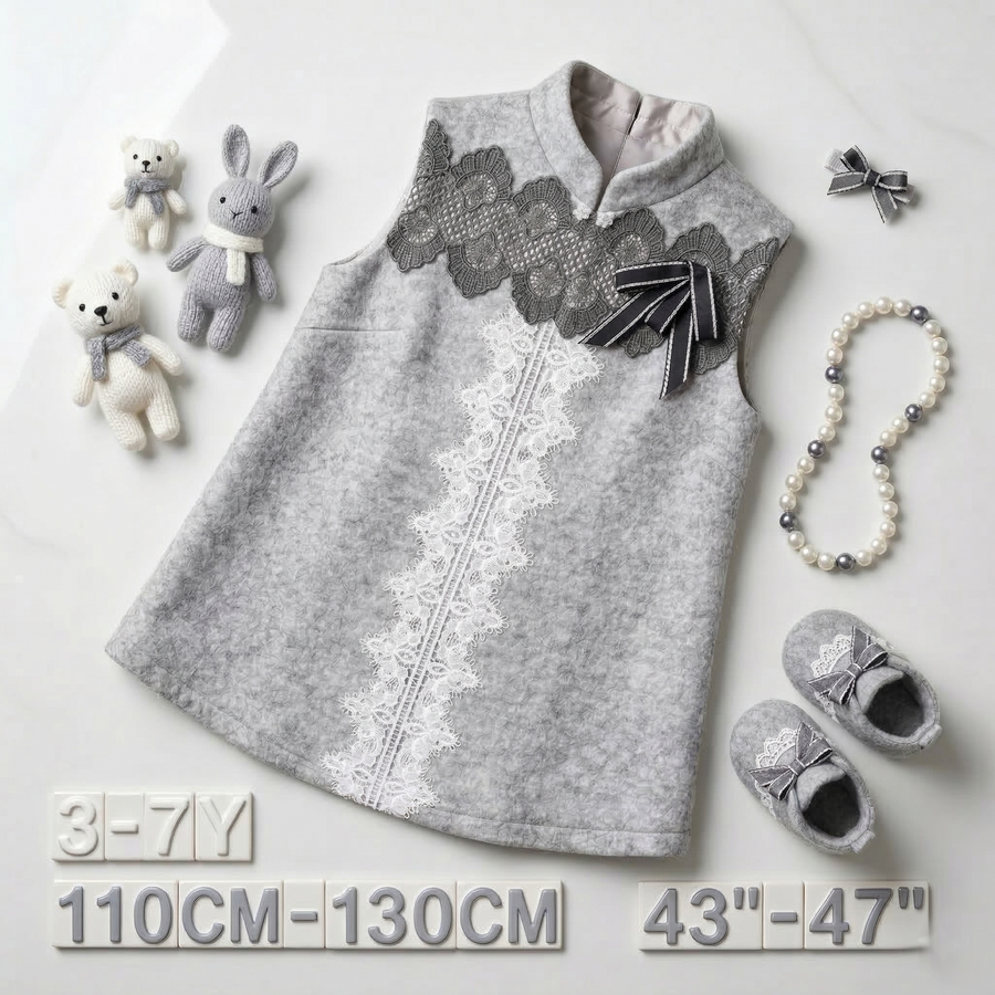 Girls Wool Blend A-Line Dress – Sleeveless Vintage Princess Party & Flower Girl Dress for Autumn & Winter (Ages 2–8)