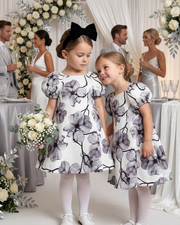 Girls Puff Sleeve Floral A-Line Dress (1–9 Years) | Vintage Princess Party & Occasion Dress