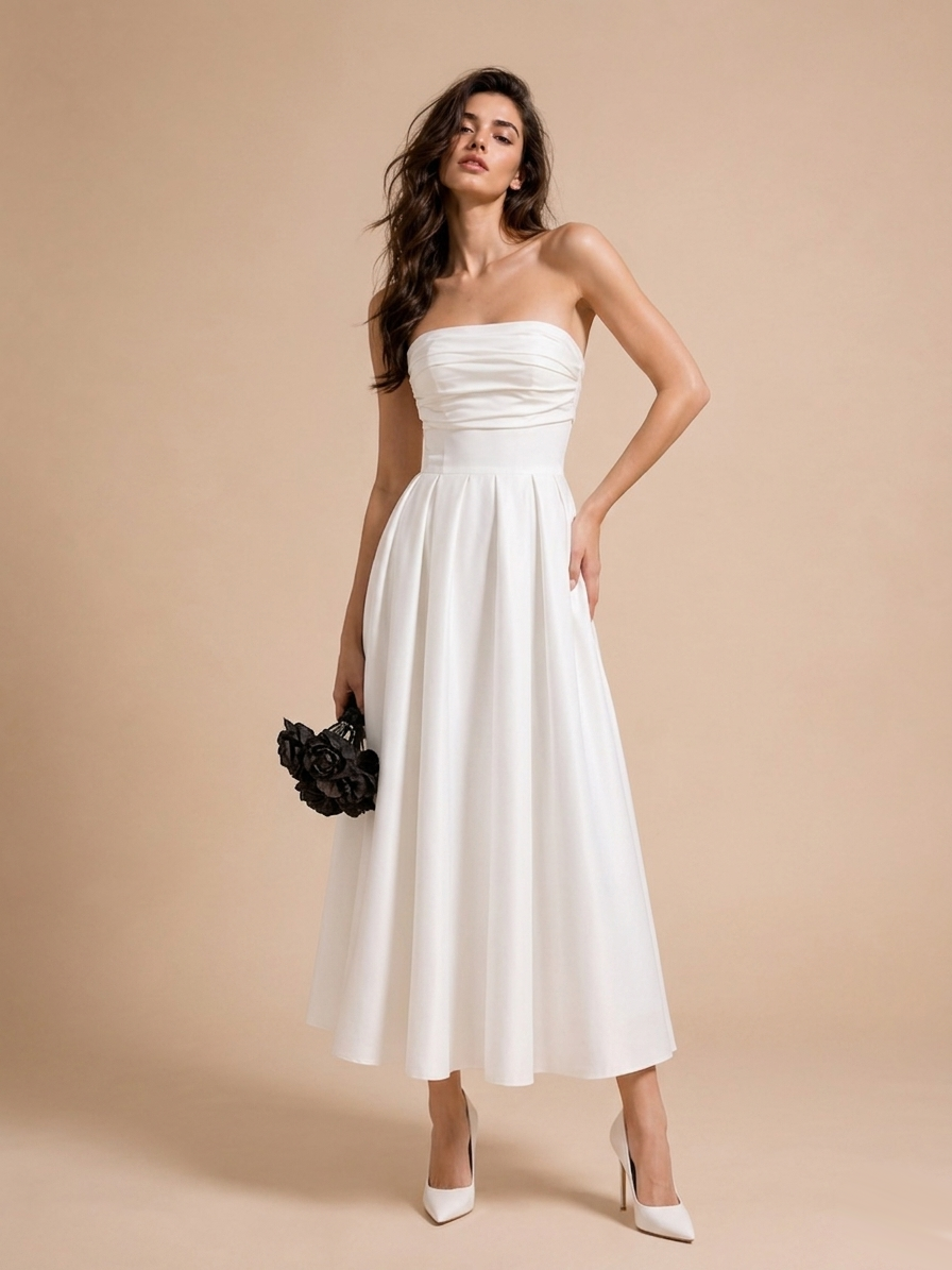 Strapless Draped Midi Dress - Effortless Elegance in Motion