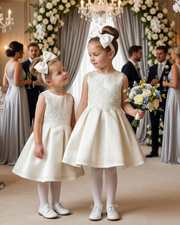 Gilrs princess festival Luxury Beige Lace Dress VintageToddler Party Outfit XmasLuxury Girls Ivory Lace Flower Girl Dress – Vintage Princess Party & Wedding Dress for Toddler (Ages 2–7)