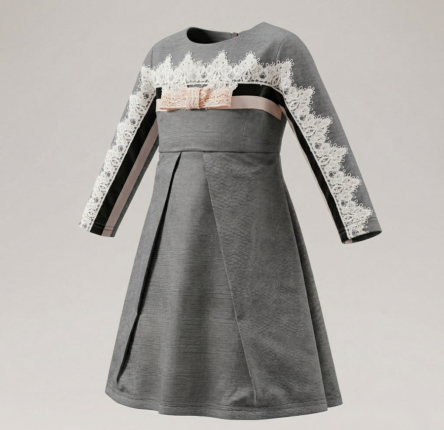 Girls Vintage Lace Dress with 3/4 Sleeves – Elegant A-Line Party & Flower Girl Dress for Weddings & Occasions (Ages 3–9)