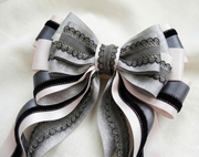 Layered Satin Ribbon Set with Decorative Trim in Silver and Ivory – Refined Styling Detail