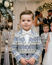 Boys Blue Floral Cotton Blazer (Size 110 | 4–5 Years) | Artistic Print Smart Casual & Wedding Jacket