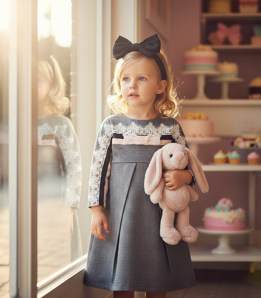 Girls Vintage Lace Dress with 3/4 Sleeves – Elegant A-Line Party & Flower Girl Dress for Weddings & Occasions (Ages 3–9)