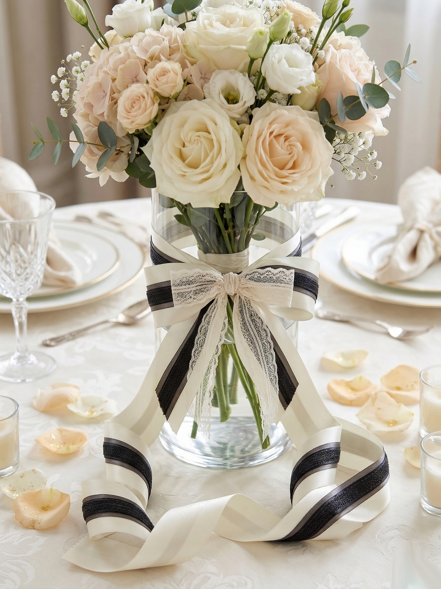 Ivory & Charcoal Satin Ribbon Styling Set-Effortless Elegance for Weddings, Gifts & Everyday Moments