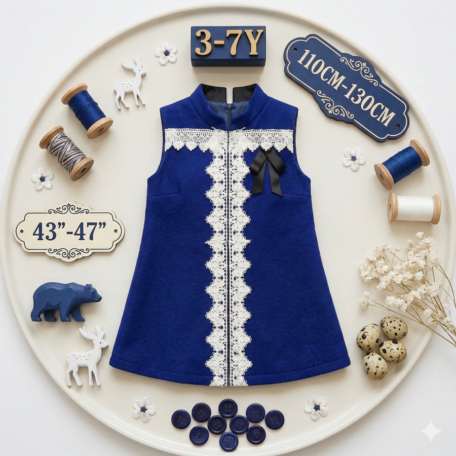 Girls Wool Blend A-Line Dress – Sleeveless Vintage Princess Party & Flower Girl Dress for Autumn & Winter (Ages 2–8)