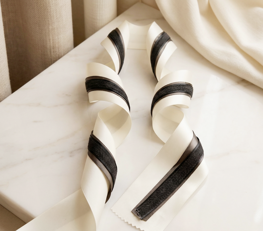 Ivory & Charcoal Satin Ribbon Styling Set-Effortless Elegance for Weddings, Gifts & Everyday Moments