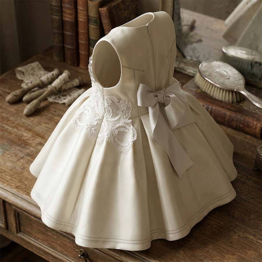 Gilrs princess festival Luxury Beige Lace Dress VintageToddler Party Outfit XmasLuxury Girls Ivory Lace Flower Girl Dress – Vintage Princess Party & Wedding Dress for Toddler (Ages 2–7)