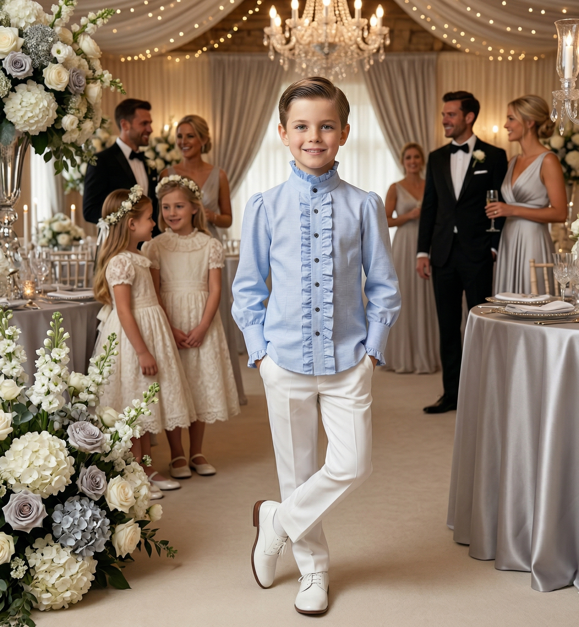 Boys Vintage Light Blue & Grey Shirt (3–14 Years) | Smart Casual, School & Wedding Shirt