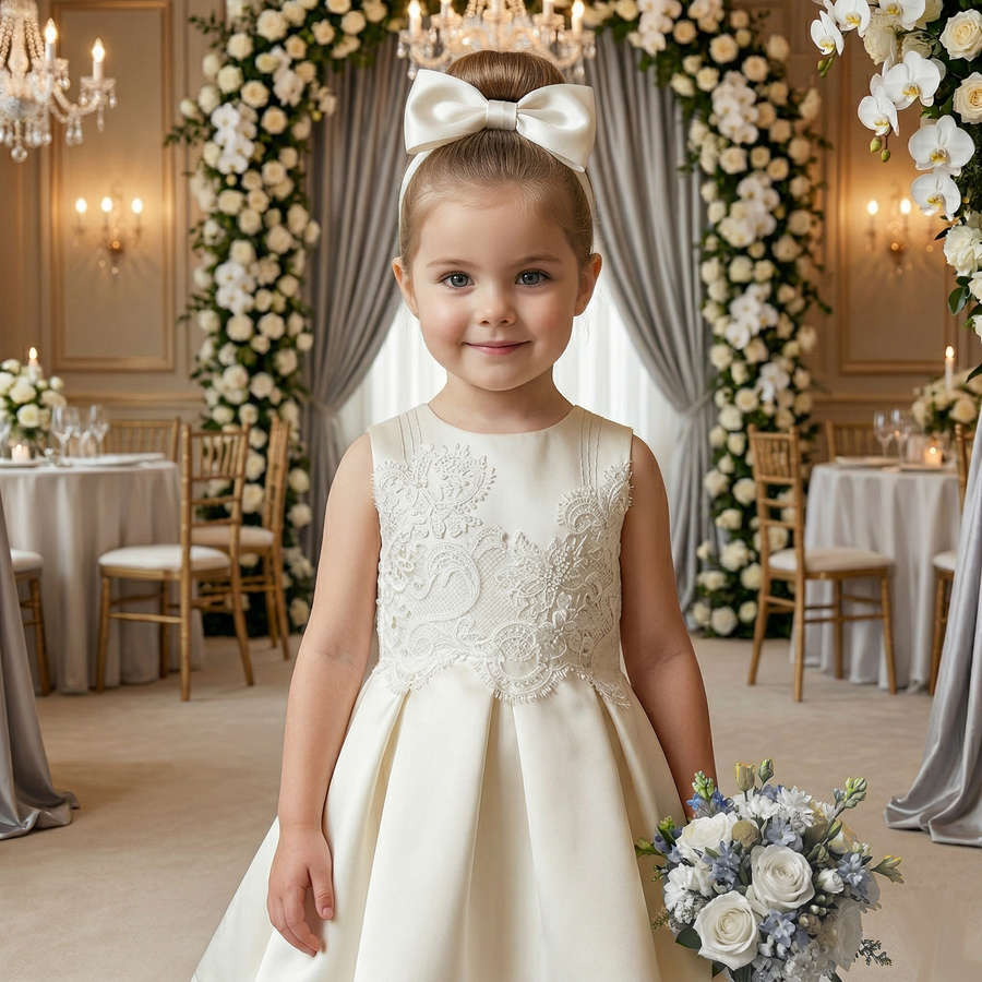 Gilrs princess festival Luxury Beige Lace Dress VintageToddler Party Outfit XmasLuxury Girls Ivory Lace Flower Girl Dress – Vintage Princess Party & Wedding Dress for Toddler (Ages 2–7)