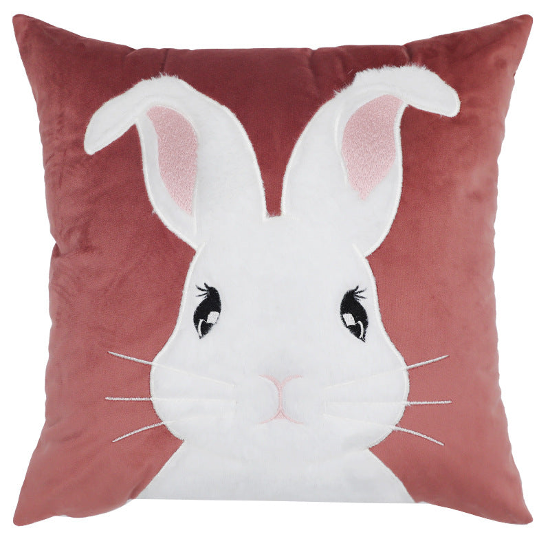 Bunny Embroidered Cushion Cover - Soft Nordic Charm for Home Interiors