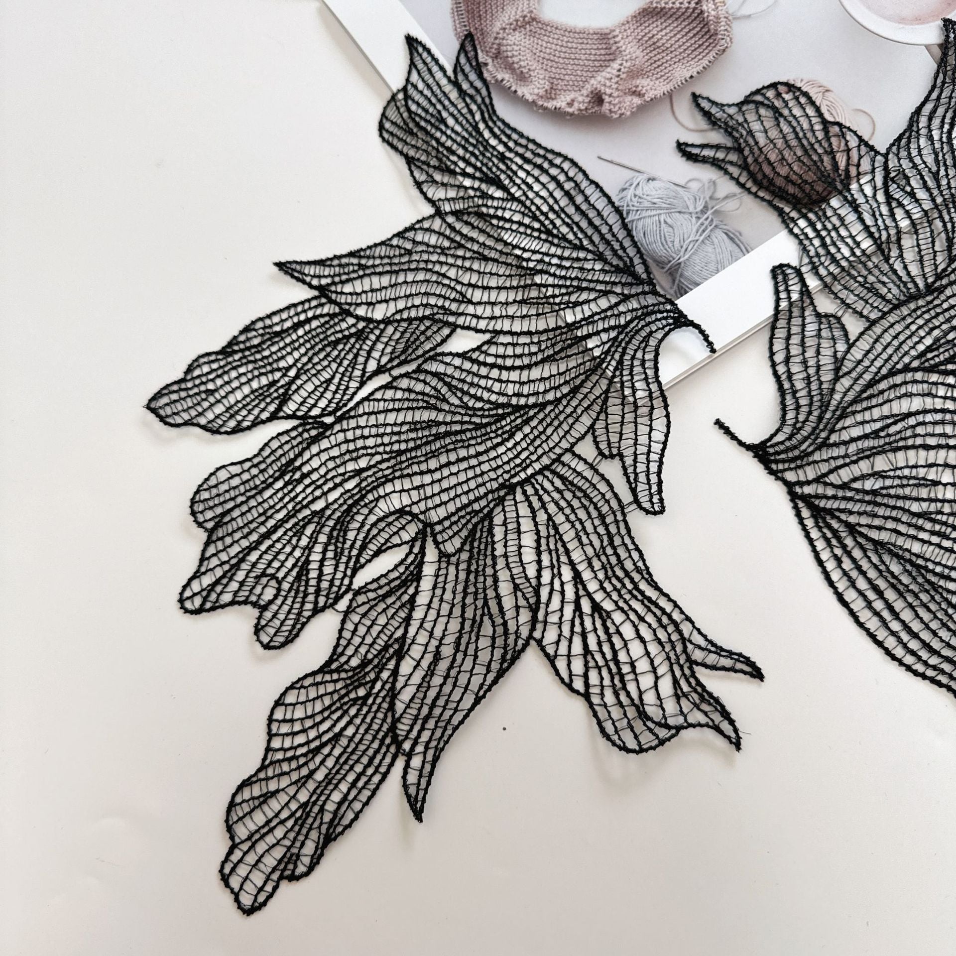 Black flower DIY clothing handmade accessories butterfly patch sticker fish silk thread embroidery lace R70