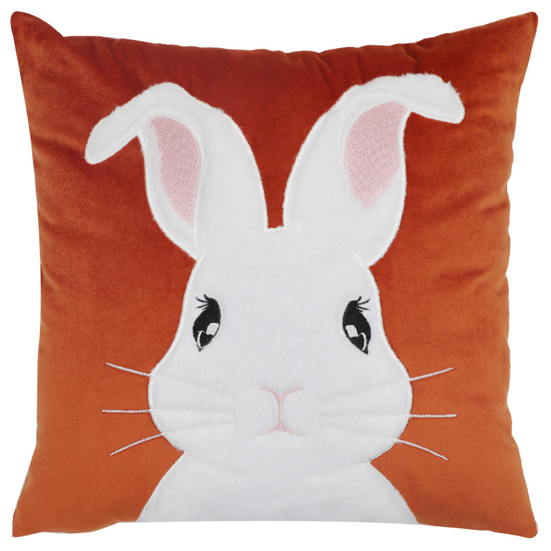 Bunny Embroidered Cushion Cover - Soft Nordic Charm for Home Interiors
