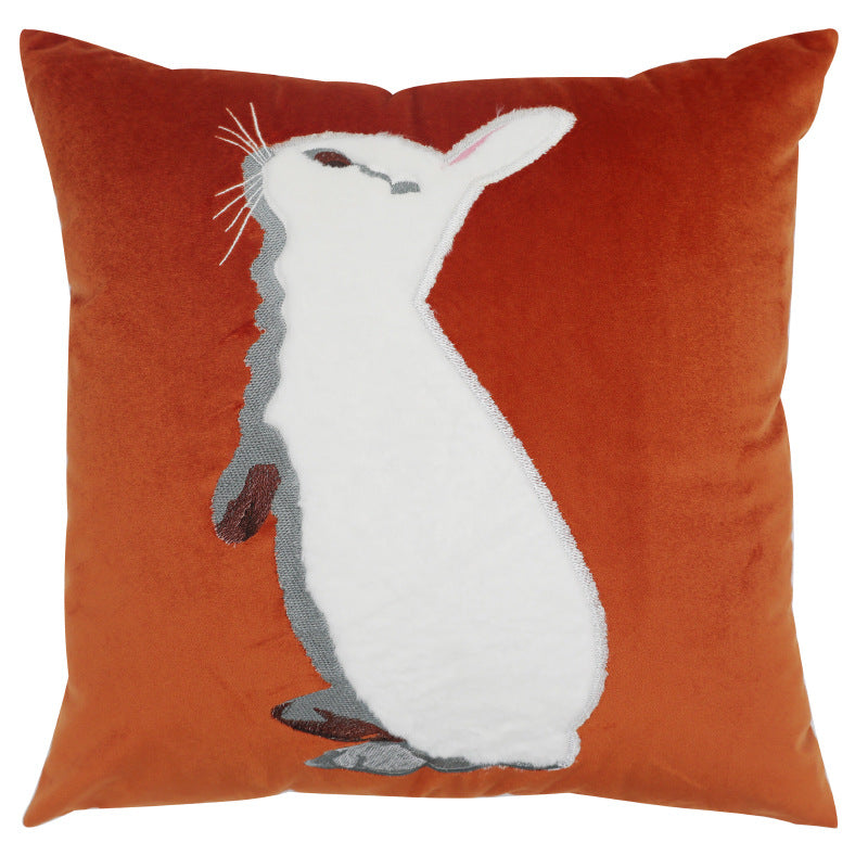 Bunny Embroidered Cushion Cover - Soft Nordic Charm for Home Interiors