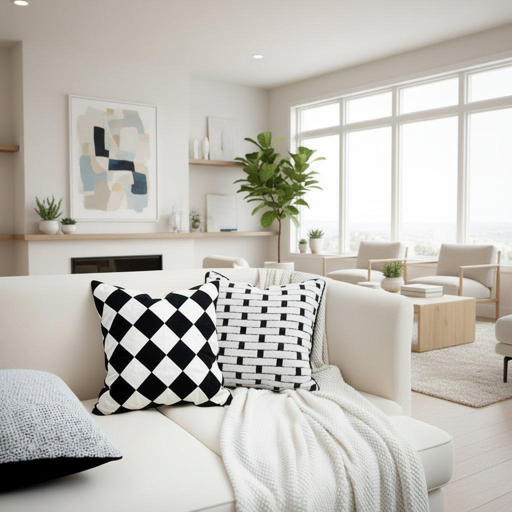 Minimalist Black & White Cushion Cover - Timeless Contrast for Refined Interiors