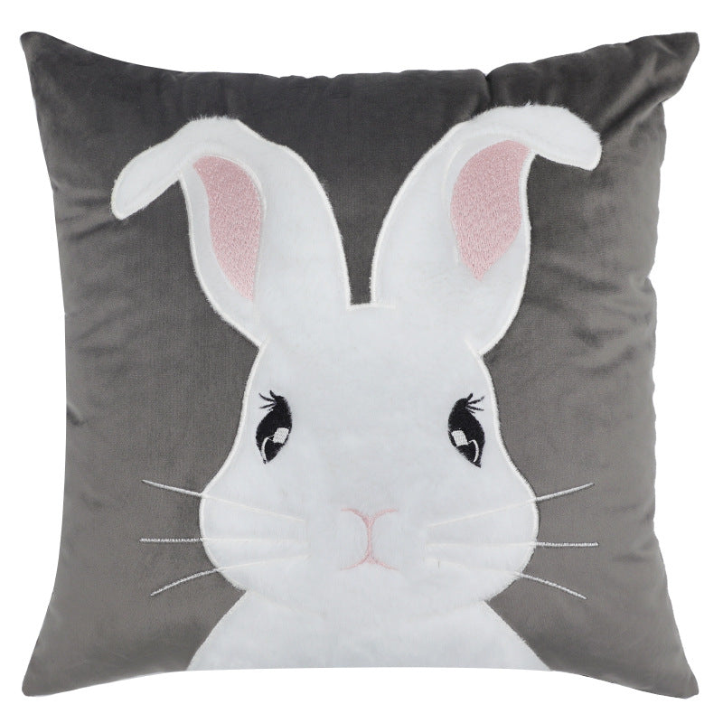 Bunny Embroidered Cushion Cover - Soft Nordic Charm for Home Interiors