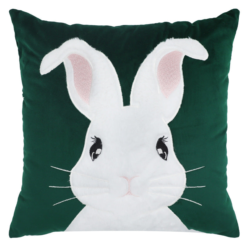 Bunny Embroidered Cushion Cover - Soft Nordic Charm for Home Interiors