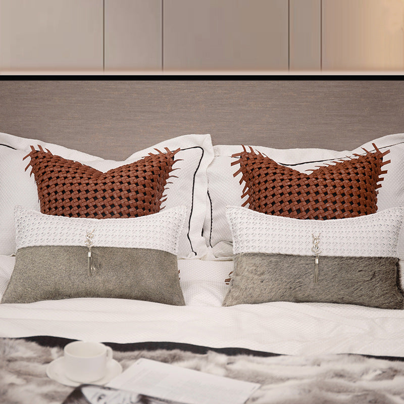 Grey Genuine Leather Cushion Set - Modern Luxury for Refined Interiors