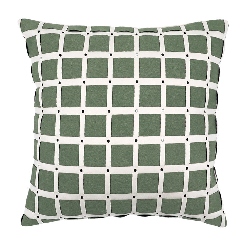 Panelled Green Cushion Cover - Modern Texture with Crafted Detail