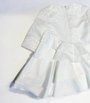 Vintage Flower Girl Dress – Girls White Jacquard Satin Dress with Layered Tulle for Wedding & Special Occasions (Ages 2–10)