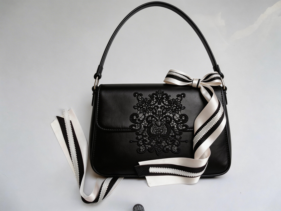 Vintage Lace & Satin Ribbon Set – Elegant Black Applique & Luxury Bow Making Kit for Weddings, Dresses & Gifts