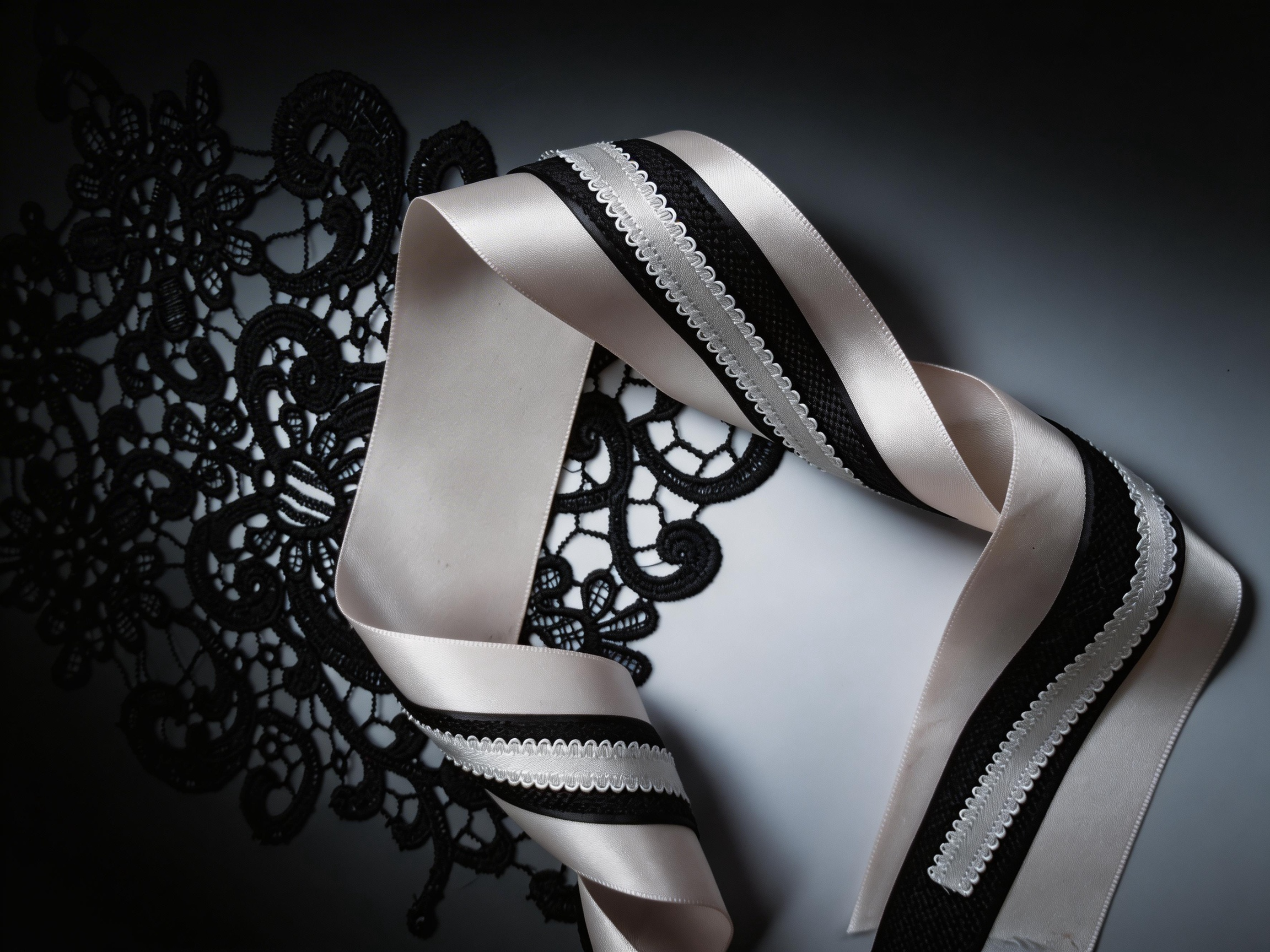 Vintage Lace & Satin Ribbon Set – Elegant Black Applique & Luxury Bow Making Kit for Weddings, Dresses & Gifts