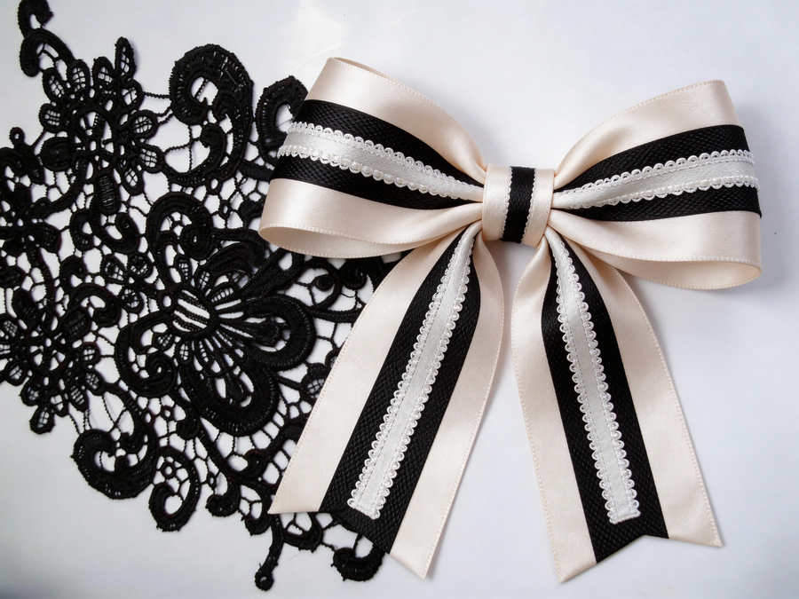 Vintage Lace & Satin Ribbon Set – Elegant Black Applique & Luxury Bow Making Kit for Weddings, Dresses & Gifts